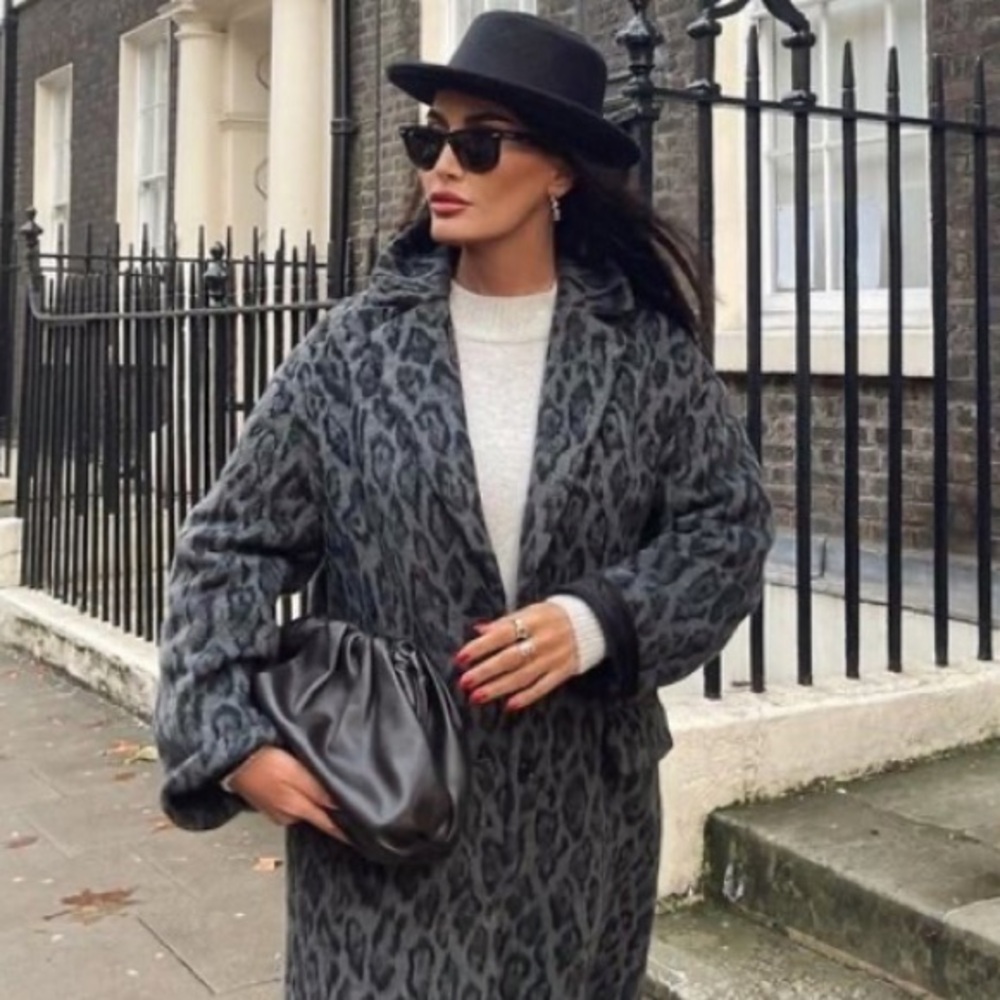 Zara WOOL BLEND PRINTED COAT Size M-L - Picture 9 of 12